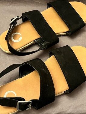 Journee Collection Black Two-Strap Buckle Sandals